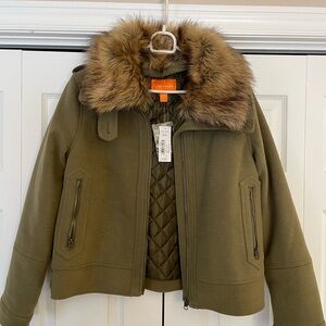 Joe Fresh Olive Jacket with Detachable Faux Fur Trim